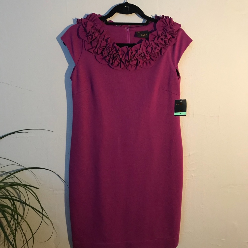 NWT! Just Taylor- Ruffled Magenta Dress- Size 8